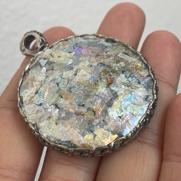 Or Paz PZ  Israel sterling silver 925 Roman glass pendant - Picture 1 of 11